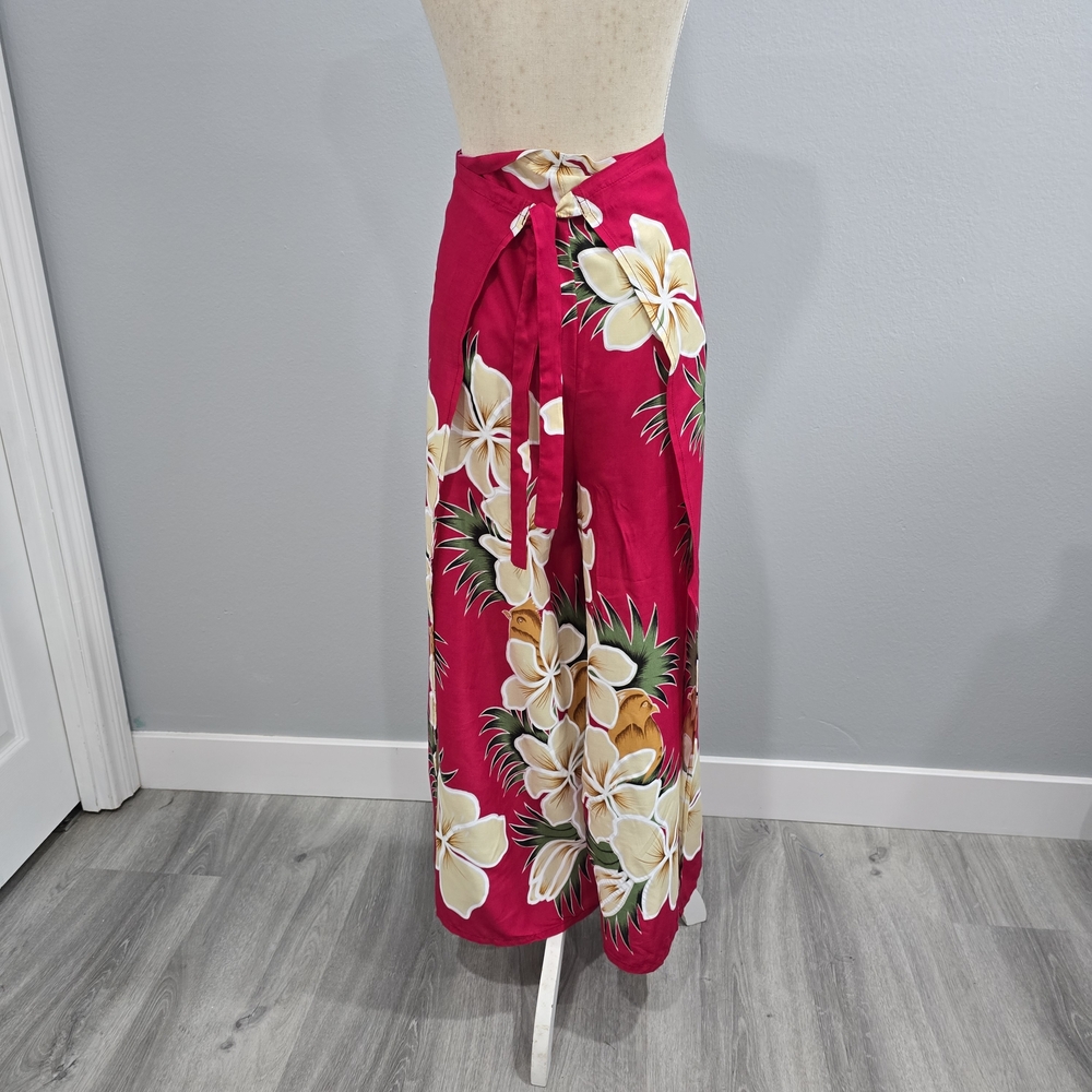 Floral Pink Maxi  Wrap Around Palazzo Hawaiian Pants